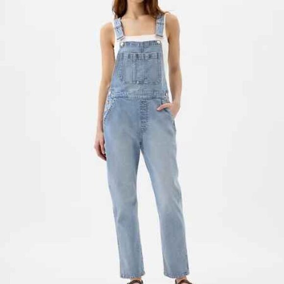 NEW GAP Slouchy Denim Overalls XL light wash blue - Picture 1 of 4